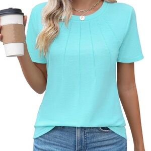Women's Aqua pleated Short Sleeve Top